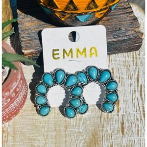 Emma Turquoise Stone Silver Tone Western Style Teardrop Earrings Jewelry